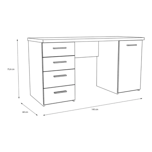 Czarne biurko 145x60 cm z 4 szufladami i szafką